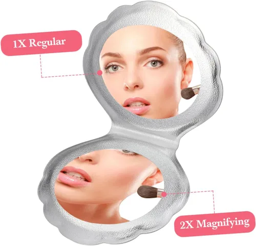 Vista 3 de Luxshiny Espejo de bolsillo para mujer, espejo de billetera delgado, plegable, portátil, compacto, de doble cara, plegable para maquillaje ()