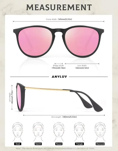 Vista 5 de ANYLUV Gafas de sol polarizadas para mujer, ligeras, redondas, con protección UV, paquete de 3