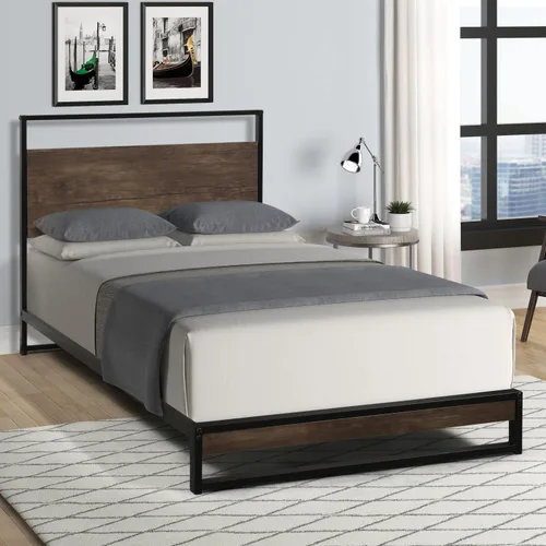 Vista 3 de Anwick Base de cama de tamaño individual con cabecera de madera/plataforma de metal alto/cama de plataforma individual para niños, con espacio