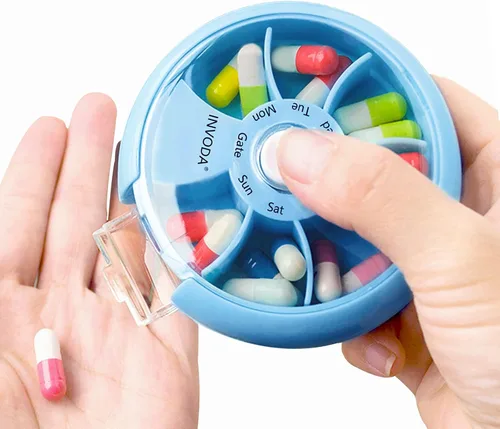 Vista 26 de 12 PIEZAS INVODA - Organizador semanal de pastillas con 7 compartimentos, pastillero giratorio para medicación diaria y vitaminas - Estuche portátil