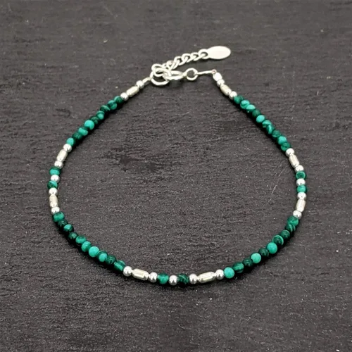Vista 5 de 81stgeneration Pulsera de plata de ley 925 con piedras preciosas verdes para mujer, extensor de 15,5 + 1.0 in, pulsera de cuentas de malaquita