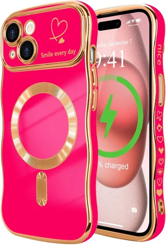 Vista 64 de LCHULLE - Funda magnética para iPhone 13 para mujeres y niñas, con forma ondulada, color azul bebé [Compatible with MagSafe] Cute Curly Wave, Love
