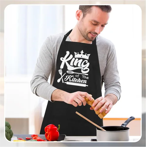 Vista 7 de Delantales divertidos para hombres, delantales de cocina Rey de la Cocina para hombres, delantales personalizados, delantal de chef ajustable