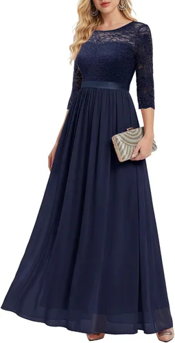 Vista 18 de BeryLove Vestido formal de manga larga para mujer, invitada de boda, madre Rubor