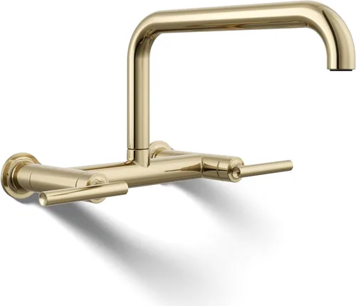 Vista 15 de KOHLER Purist Grifo de fregadero de cocina de dos agujeros para montaje en pared con boquilla de 13-7/8 pulgadas, negro mate