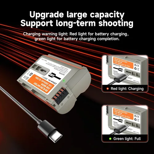 Vista 5 de Baterías EN-EL15, EN-EL15a, EN-EL15b, EN-EL15c, paquete de 2 baterías USB-C de carga para Nikon D7500, D750, Z6, Z6 ii, Z7, Z7ii, Z8, D500, D600