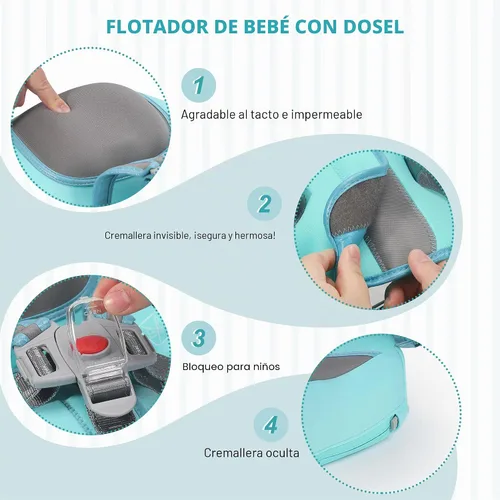 Vista 4 de Mambobaby Flotador de piscina para bebé con toldo extraíble – Flotador de natación infantil no inflable con diseño de cola antideslizante
