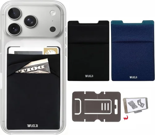 Vista 16 de Cartera para tarjetas de teléfono con bloqueo RFID, doble bolsillo seguro, ultradelgada, autoadhesiva, funda para tarjetas de crédito, calcomanía