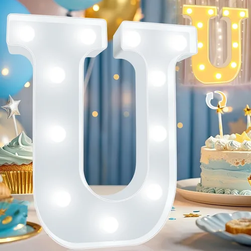 Vista 20 de Pooqla Letras con luces LED de marquesina, letras decorativas iluminadas en blanco cálido y blanco frío, letras del alfabeto iluminadas para niños