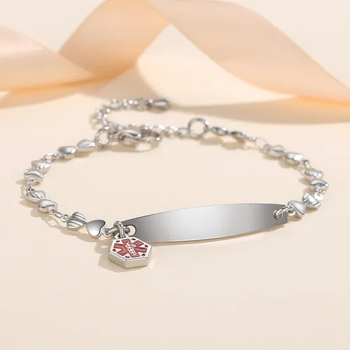 Vista 15 de LinnaLove - Pulsera de identificación de alerta médica con cadena Rolo simple pregrabada para mujer