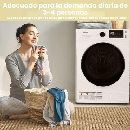 Vista 9 de COMFEE' Combo de lavadora y secadora de 24 pulgadas, 2.7 pies cúbicos, 26 libras, cuidado de vapor para lavadora, secado durante la noche, sin