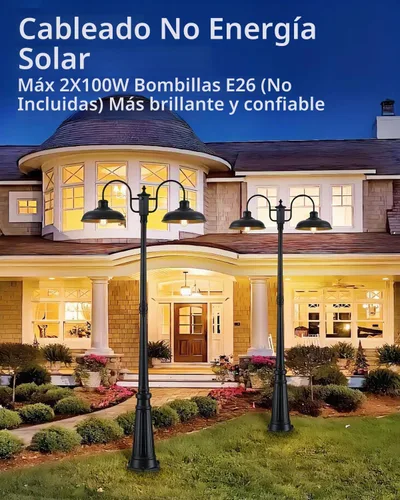 Vista 4 de Luz de Poste para Exteriores, Lámpara de Poste para Exteriores de Anochecer a Amanecer, Luces de Poste de 2 Cabezales Estilo Granja, Accesorio