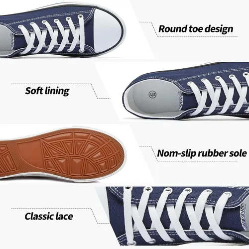 Vista 2 de yageyan Zapatos bajos de lona para hombre Zapatillas casuales clásicas Zapatos de moda en blanco y negro