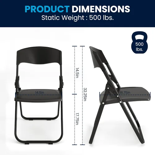 Vista 2 de Flash Furniture HERCULES Series - Silla plegable de plástico negro resistente con soportes integrados