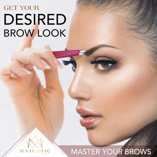 Vista 3 de Majestic Bombay Pinzas de punta fina + inclinadas para mujeres y hombres, garrapatas astilladas, depilación facial, cejas y encarnadas, afiladas