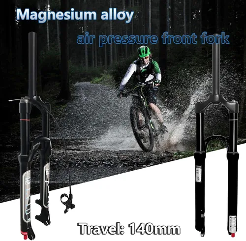 Vista 7 de Bicicleta de montaña suspensión neumática horquilla delantera 26 27.5 29 pulgadas 5.512 in rebote de viaje ajuste horquillas QR 0.354 in negro
