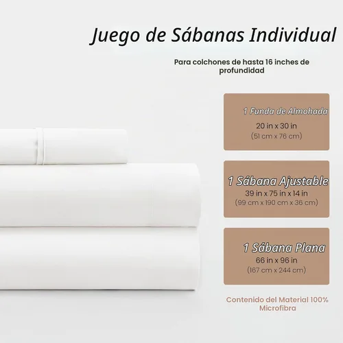 Vista 2 de Linen Market Juego de Sábanas de Microfibra Cepillada Twin de 3 Piezas – Certificado Oeko-TEX Ultra Suave y Sin Arrugas - Sábanas de Bolsillo Blanco
