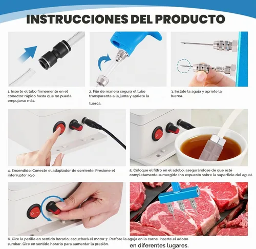 Vista 7 de MXBAOHENG Bomba eléctrica inyectora de carne con manguera, jeringa inyectora de marinada de presión ajustable de 60 W con 20 agujas para fumar