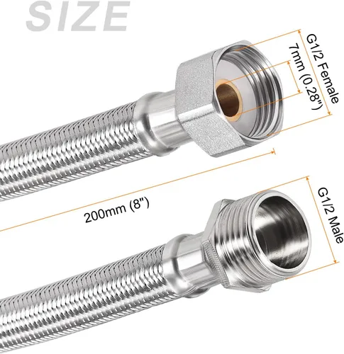 Vista 6 de METALLIXITY Conector de línea de suministro de grifo (200mm/8"), acero inoxidable 304 G1/2 hembra a conector de manguera de suministro de agua macho