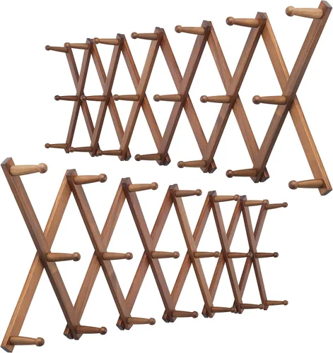 Vista 11 de WEBI Perchero de Pared Acordeón, Perchero de Sombreros de Madera Expandible para Perchero de Abrigos Montado en Pared, Soporte de Ganchos Acordeón