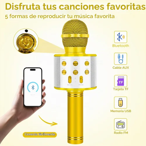 Vista 3 de KIDWILL Micrófono de Karaoke Inalámbrico Bluetooth para Niños, 5 en 1 Portátil de Mano Micrófono de Karaoke con Altavoz Reproductor Grabadora