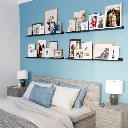 Vista 8 de Wallniture Denver - Estantes de pared de 46 pulgadas para marcos de fotos, estantes flotantes para pared, estante de repisa de fotos, juego de 4