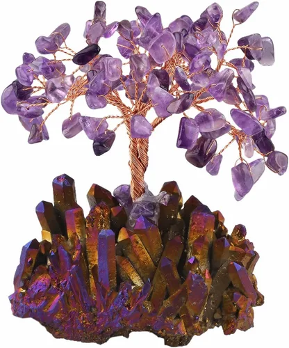 Vista 19 de Mookaitedecor - Árbol de cristal con base de cuarzo, bonsái para la riqueza y buena suerte Árbol bonsái, árbol de dinero para la suerte