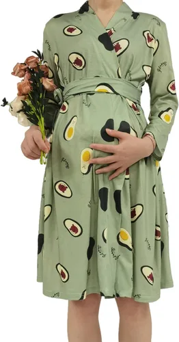Vista 5 de SUFEINI Conjunto de manta con bata de mamá a juego, bata de maternidad para enfermería, hospital, parto, bata de embarazo, ropa de descanso