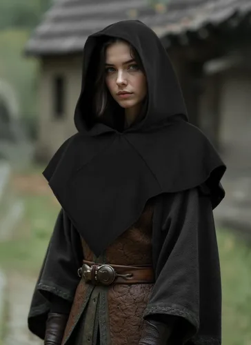 Vista 3 de UQJE Capucha medieval renacentista con capucha de asesino para Halloween, capa corta con capucha para adultos