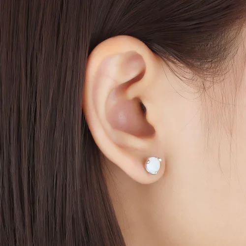 Vista 3 de Aretes de ópalo de oro de 14 quilates, aretes de ópalo blanco, hermoso regalo de cumpleaños para madre, esposa, novia, regalo del día de la madre