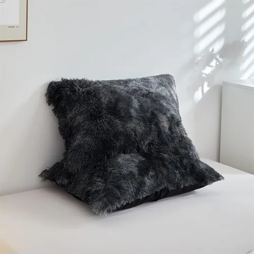 Vista 7 de Wajade Juego de edredón de felpa de pelo sintético teñido anudado negro, juego de ropa de cama mullido y peludo, juego de edredón de microfibra