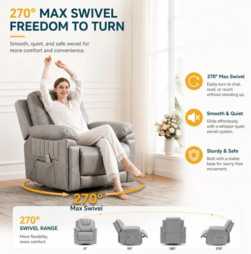 Vista 7 de Silla reclinable mecedora eléctrica automática con 3 velocidades Gris