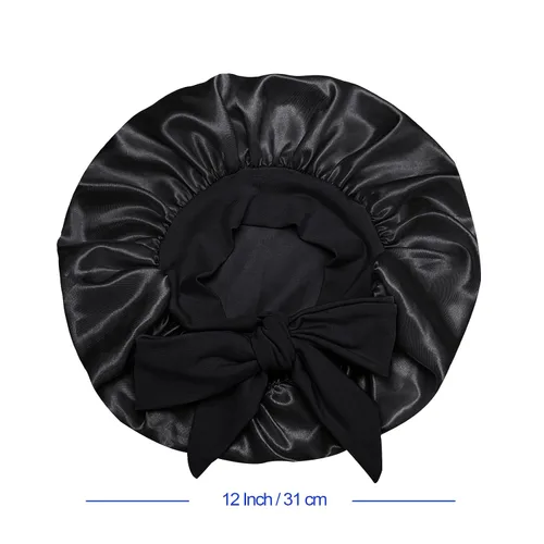 Vista 5 de Gorro de satén de seda para el cabello: 2 gorros para niños con banda elástica para atar y ajustar las correas ajustables para dormir y dormir