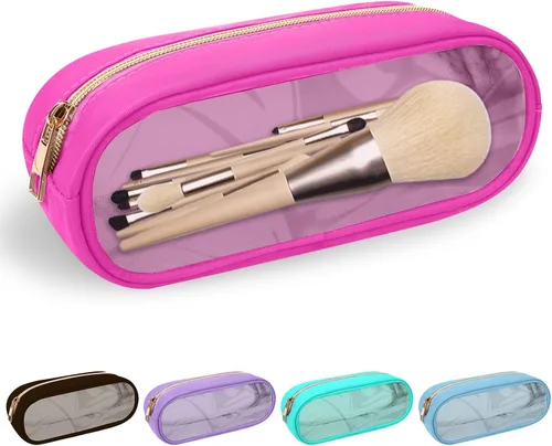 Vista 22 de izuzta Nylon Lager Pequeño Slim Mini Maquillaje Bolsa Organizador, Beige, Viajes