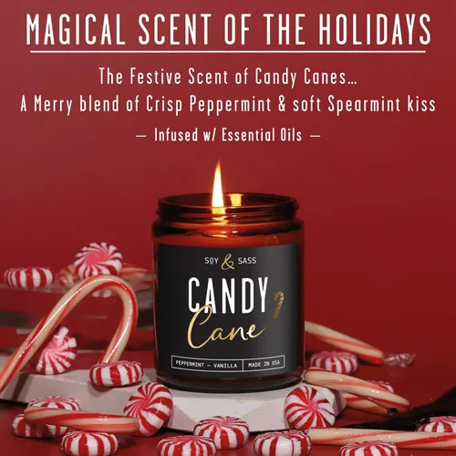 Vista 2 de Vela de menta – Vela de Navidad 'Candy Cane' con mentol, menta y vainilla – Infundida con aceites esenciales I Velas de Navidad perfumadas I 9
