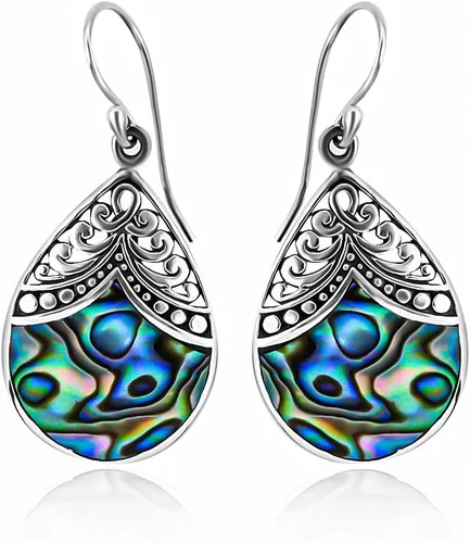 Vista 9 de Shop LC 925 Sterling Silver Abalone Shell Dangle Earrings for Women S11 - Abulón de 1 cara