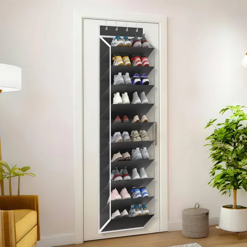 Vista 2 de KEEPJOY Organizador de zapatos de 10 niveles con malla para puerta, colgante con soporte para zapatos para puerta con bolsillos grandes y profundos