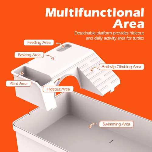 Vista 4 de AZV Kit de Hábitat para Tanque de Tortuga, Acuario Inicial de Recinto para Tortuga Acuática con Área Multifuncional y Filtro de Agua, Tina Casa