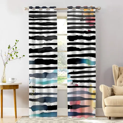 Vista 69 de Shrahala Cortinas republicanas de elefante americano para ventanas de cocina, paneles de cortina de ventana de poliéster multicapa con rayas rojas