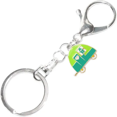 Vista 2 de Retro Camping Keychain - Enamel Key Ring - Vintage Camper Charm - RV Accessories - Handmade
