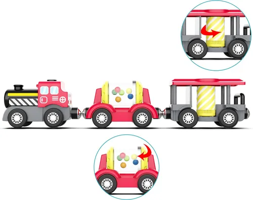Vista 3 de Accesorios de madera para pistas de tren locomotora a pilas, juguete de tren magnético para niños pequeños, motor potente que celebra el tren, se