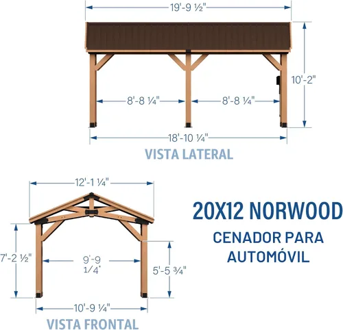Vista 3 de Backyard Discovery Norwood - Cenador de madera de cedro de 20 x 12 pies con techo de acero duro