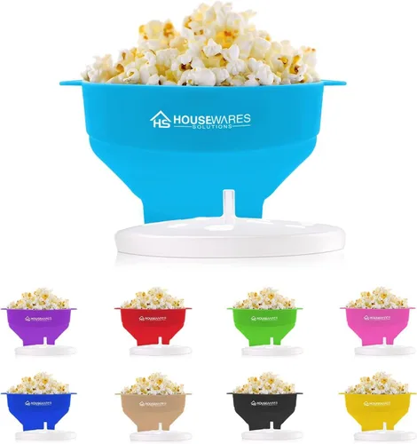 Vista 6 de BRENSTEN - Tazón plegable de silicona para palomitas de maíz con aire caliente para microondas con tapa y asas - Aqua