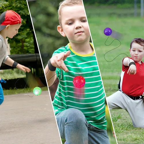 Vista 8 de ArtCreativity Bolas de muñeca de órbita iluminadas, juego de 4, bolas iluminadas con luces intermitentes y cuerda elástica, juguete de bola órbita