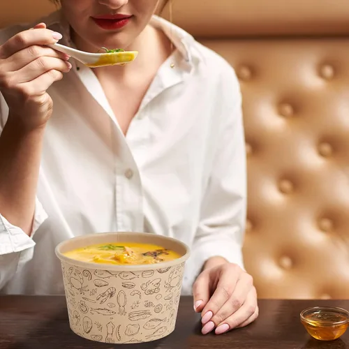 Vista 5 de LITOPAK Paquete de 50 recipientes de papel de 8 onzas con tapas ventiladas, vasos de papel kraft para alimentos, recipientes de sopa con tapas