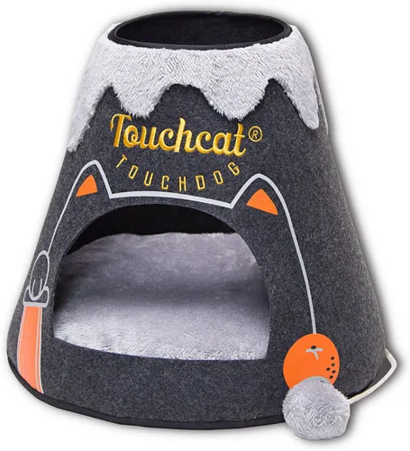 Vista 5 de Pet Life ® Touchcat - Tumbona triangular con diseño de lava fundida, diseño de Frashion para gatos o tee-pee, con teaser interactivo para colgar