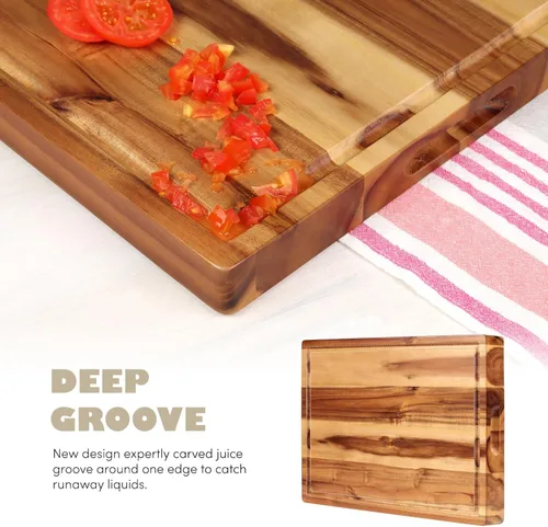Vista 5 de Tabla de cortar de madera de acacia (17 x 13 x 1.5 pulgadas) y bloque de carnicero de madera, tabla de cortar, reversible multiusos para carne