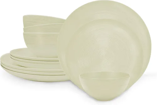 Vista 12 de Zak Designs Juegos de vajilla para interiores y exteriores, 12 platos y cuencos de plástico de melamina para la cena con la familia