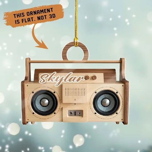 Vista 3 de Adorno de radio personalizado 2025, adorno de radio retro personalizado, cinta de cassette, adornos retro, adornos de radio de Navidad, adornos