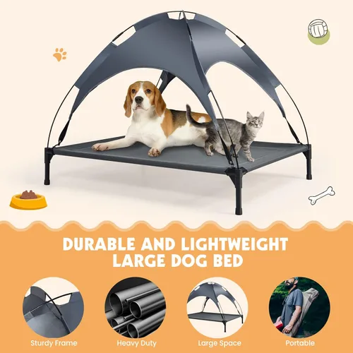 Vista 6 de Camas elevadas para perros, cama elevada para mascotas para interiores y exteriores, cuna portátil para cachorros con malla transpirable, toldo